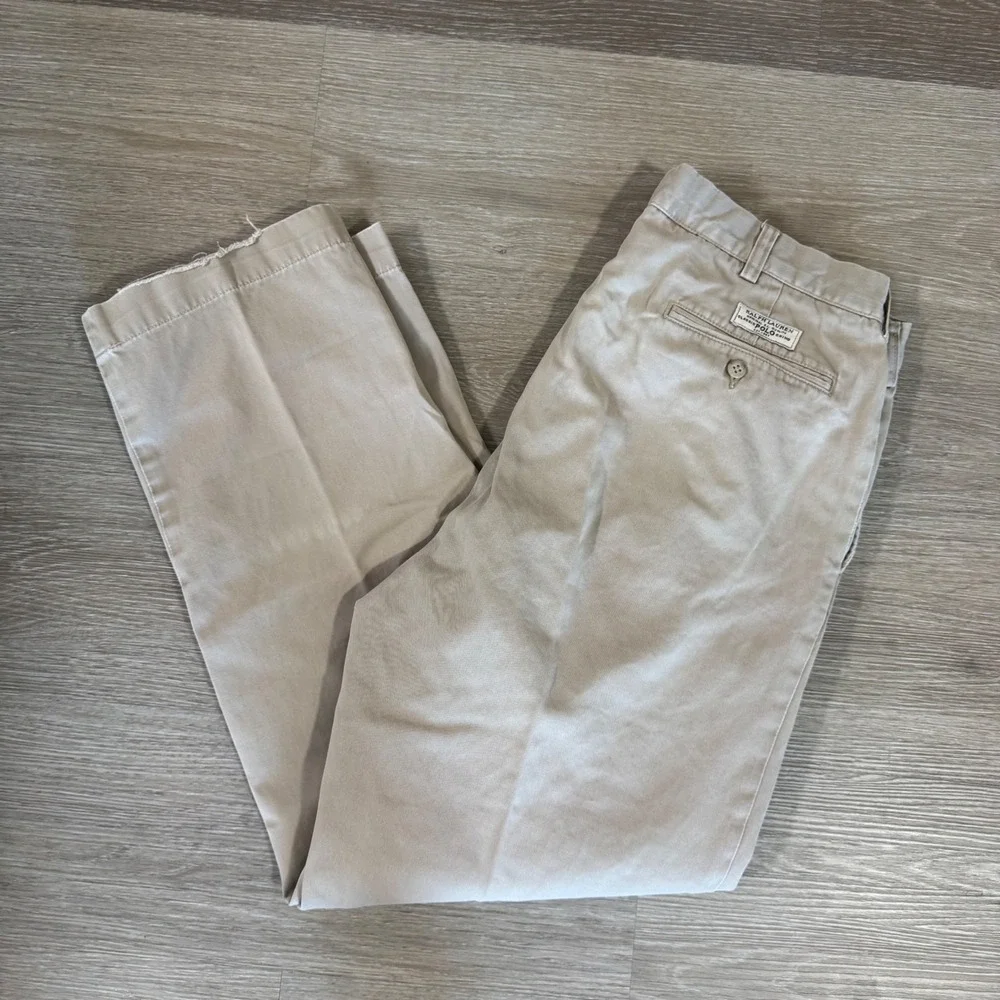 Vtg Polo Ralph Lauren Andrew Pant Mens 35/30 Khaki Pleated Cotton Chino Trousers